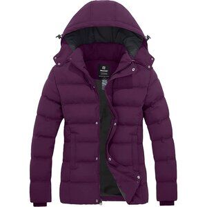 Women's Thicken Dark Purple Quilted Puffer Hooded Jacket Coat Warm Winter